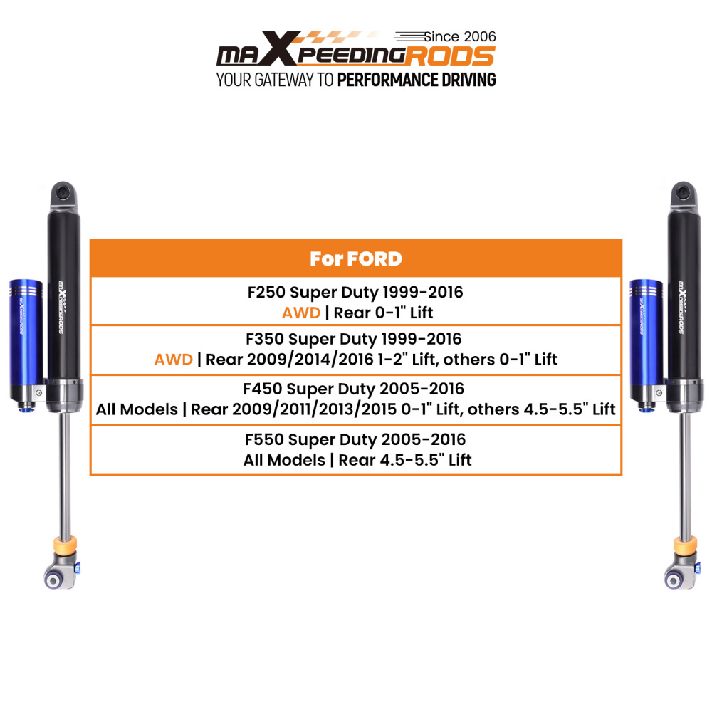 2x Remote Reservoir 0-1 Lift Rear Shocks for F250 Super Duty 2005-2016