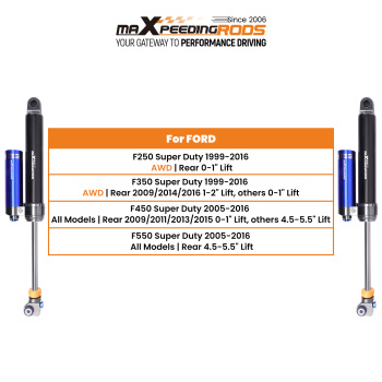 2x Remote Reservoir 0-1 Lift Rear Shocks for F250 Super Duty 2005-2016