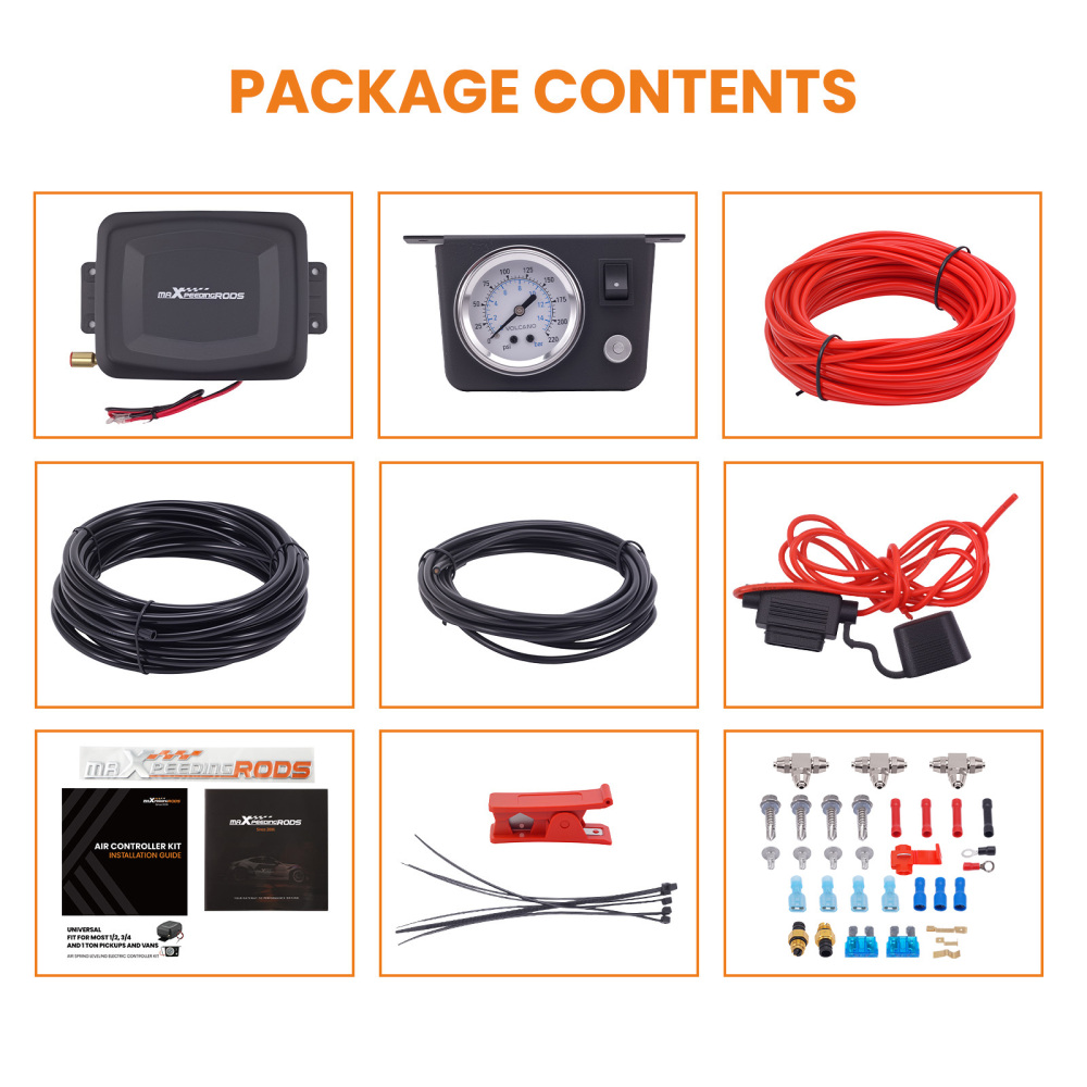maXpeedingrods On Board Air Compressor System Universal Air Spring Compressor Kit with Gauge Air Line T Fittings for Trucks Vans