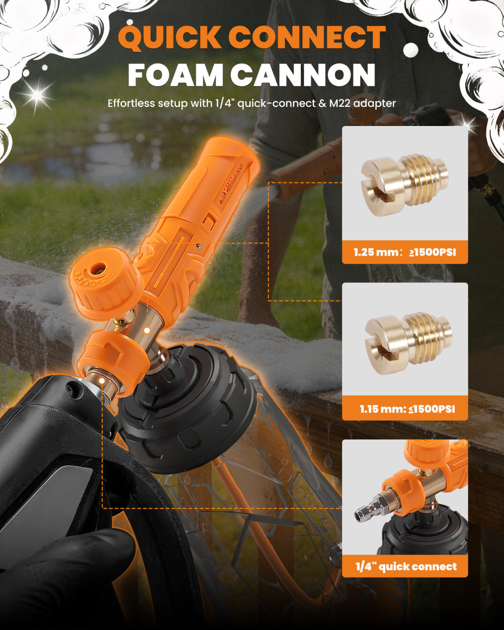 1L Snow Foam Cannon for Pressure Washer 1450-2175PSI 1/4quot; Quick Connect Plug