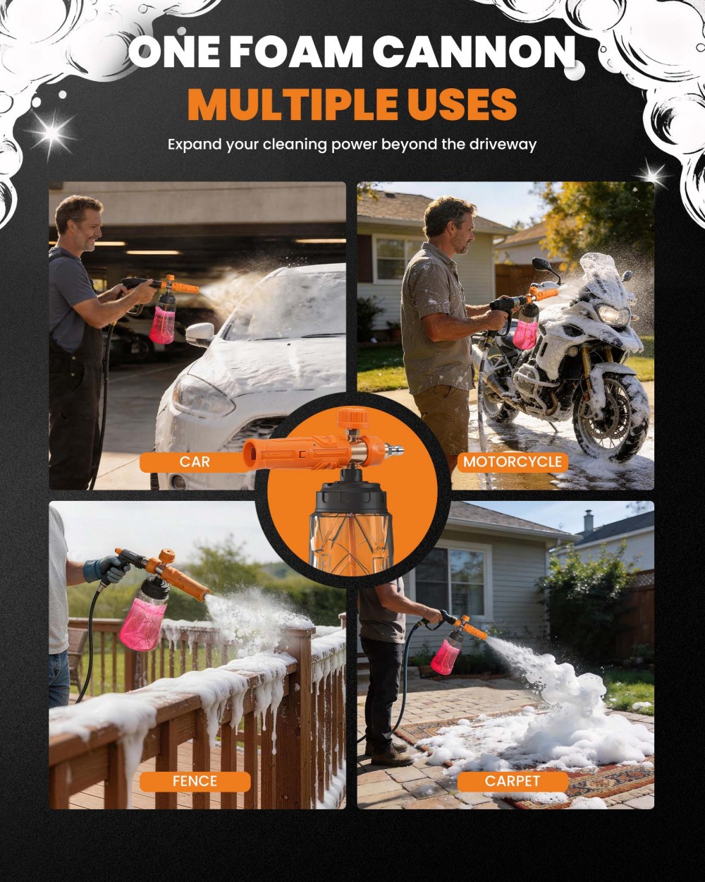 1L Snow Foam Cannon for Pressure Washer 1450-2175PSI 1/4quot; Quick Connect Plug