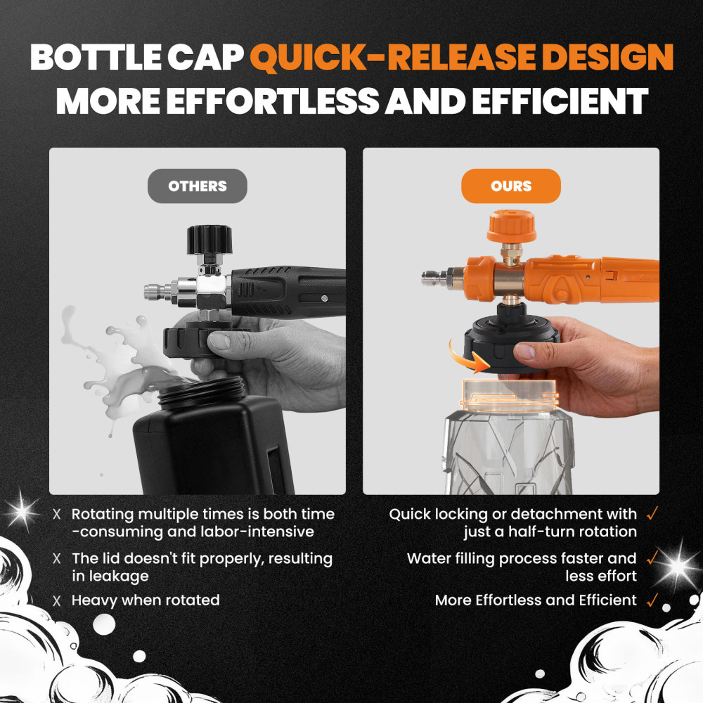 1L Snow Foam Cannon for Pressure Washer 1450-2175PSI 1/4quot; Quick Connect Plug