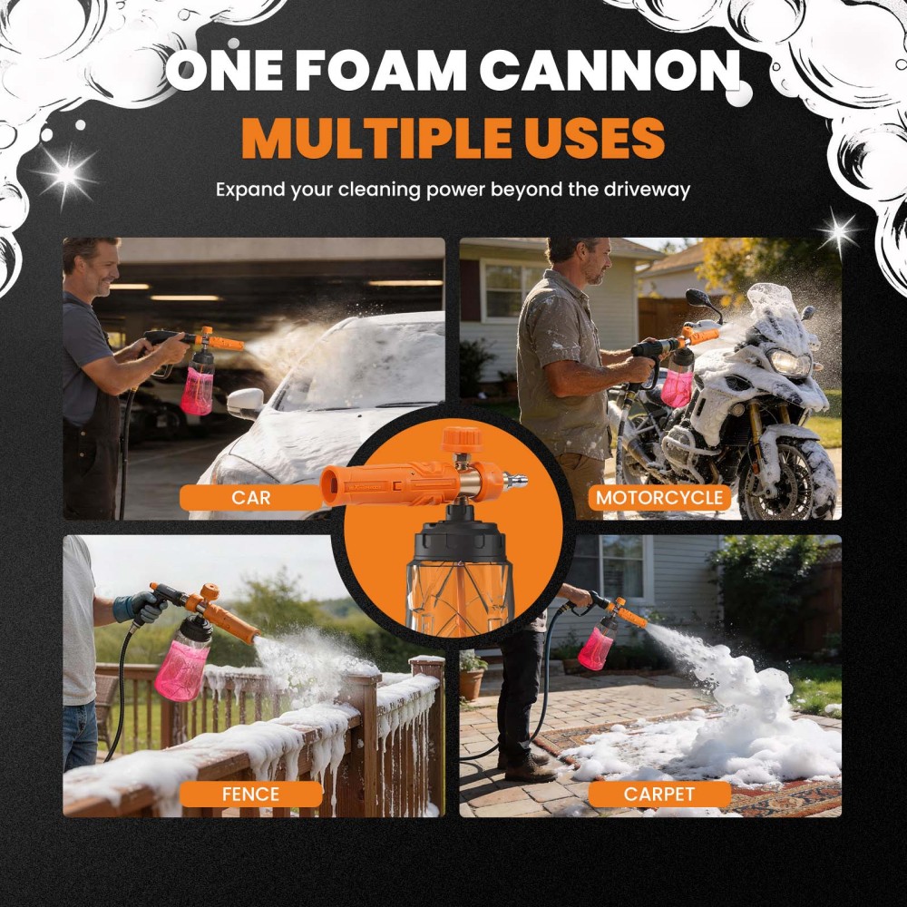 1L Snow Foam Cannon for Pressure Washer 1450-2175PSI 1/4quot; Quick Connect Plug
