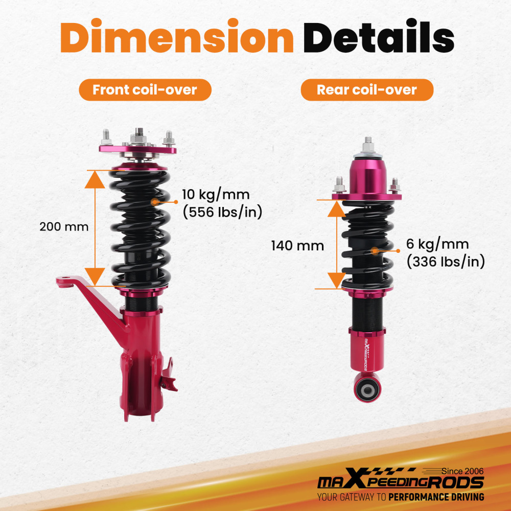 2001 - 2006 compatible for Honda Civic EM2 2001 2002 2003 2004 2005 Adjustable Height Complete Set Coilovers Lowering Kit