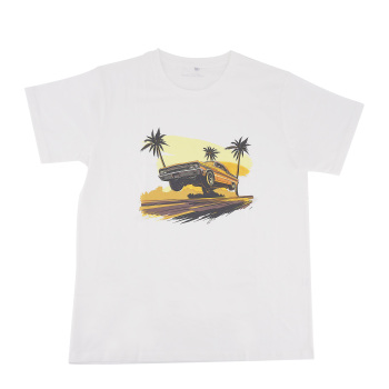Beach Scene Lowrider Jumping Car Art Mens T-Shirt Breathable Oversized Streetwear Top, Size XL