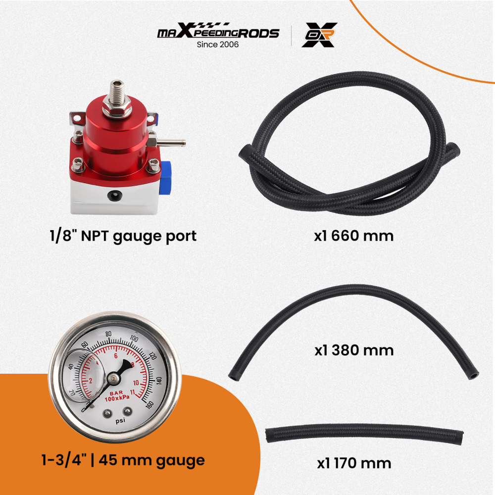 Adjustable Fuel Pressure Regulator Kit + 100psi Gauge AN-6 Fitting End New