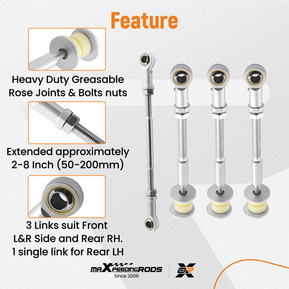 4 FrontRear Adjustable Sway Bar Link Kit compatible for Nissan Patrol GU Y61 2-8 Lift