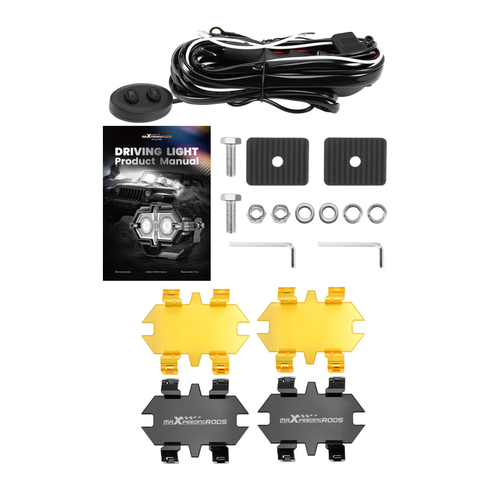 2 PCS 4.5x2.5 Inch LED Off-Road Lights 80W Spot Flood Combo Beam with Amber/White DRL for Trucks SUV Pickup ATV Motorcycles,with Black/Yellow Light Covers