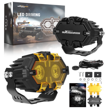 2 PCS 4.5x2.5 Inch LED Off-Road Lights 80W Spot Flood Combo Beam with Amber/White DRL for Trucks SUV Pickup ATV Motorcycles,with Black/Yellow Light Covers