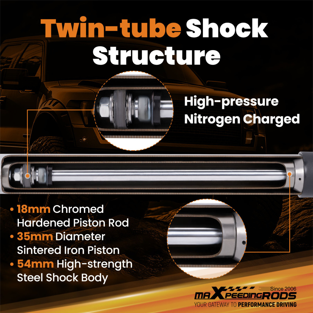 18mm Rod Rear Shock Set compatible for Ram 1500 4WD 2011-2018 Lifted 0-3 with Dust Cover