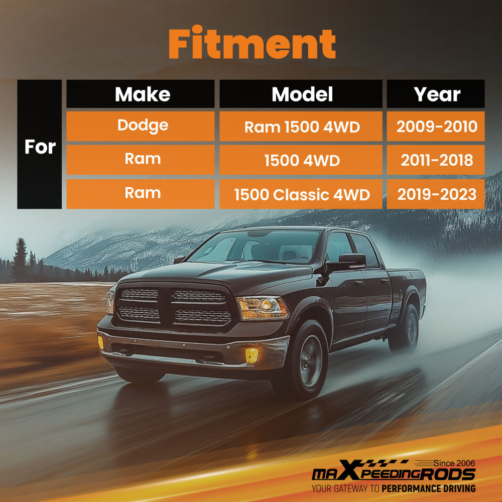 18mm Rod Rear Shock Set compatible for Ram 1500 4WD 2011-2018 Lifted 0-3 with Dust Cover