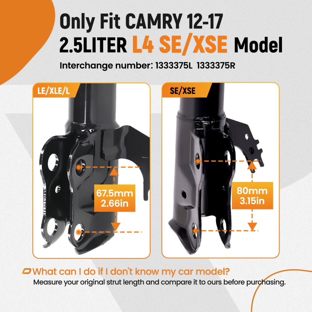 Front Suspension Shock Absorbers For 2012-2017 compatible for Toyota Camry 2.5LITER L4 SE/XSE
