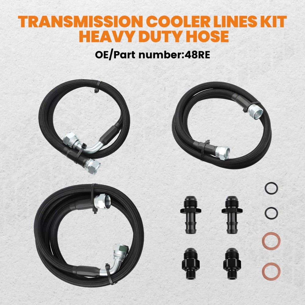 48RE Transmission Cooler Lines Kit Heavy Duty compatible for Dodge Ram Cummins 5.9L 03-07
