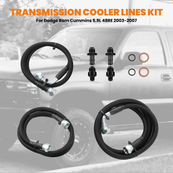 48RE Transmission Cooler Lines Kit Heavy Duty compatible for Dodge Ram Cummins 5.9L 03-07