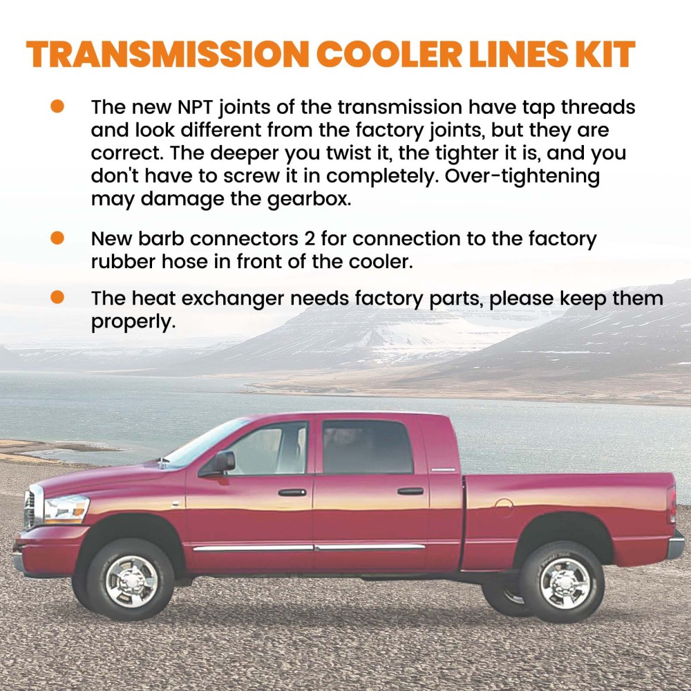 48RE Transmission Cooler Lines Kit Heavy Duty compatible for Dodge Ram Cummins 5.9L 03-07