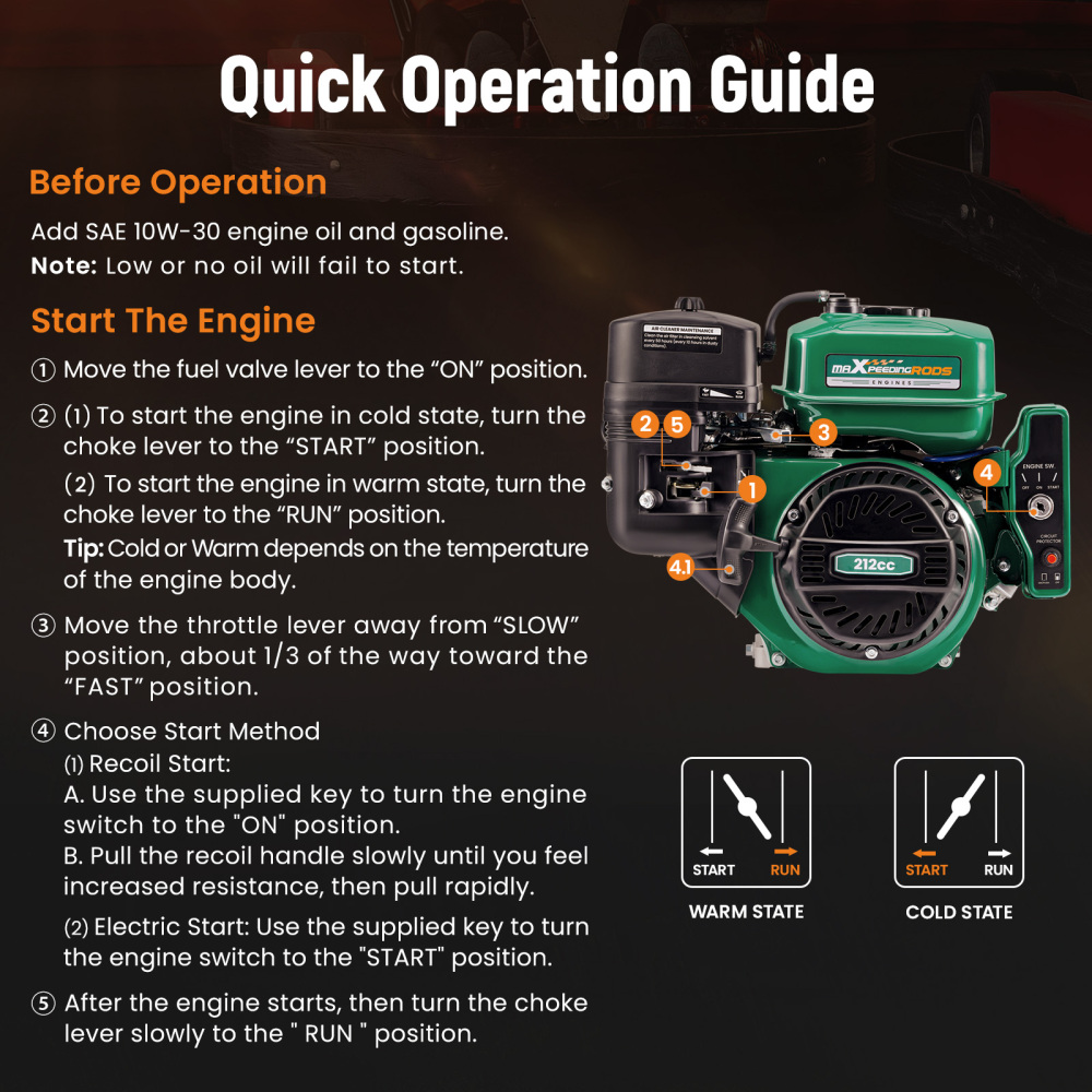 Gasoline Engine Motor Horizontal 7HP 212cc Electric Start Go Kart Log Splitter