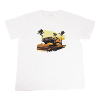 Beach Scene Lowrider Jumping Car Art Mens T-Shirt Breathable Oversized Streetwear Top, Size 2XL