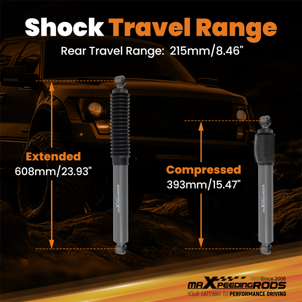 Rear Lift Shocks 2-5 compatible for Toyota Tacoma 2WD 4WD 1995-2004 Nitrogen Charged
