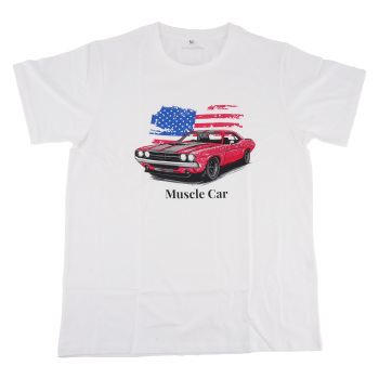 Funny Racing Car Graphic T-Shirt for Vintage USA Flag Muscle Car Classic Design, Size XL