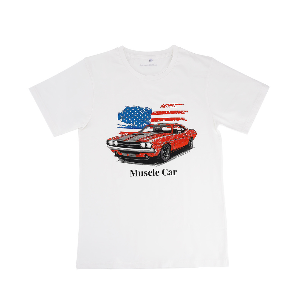 Funny Racing Car Graphic T-Shirt for Vintage USA Flag Muscle Car Classic Design