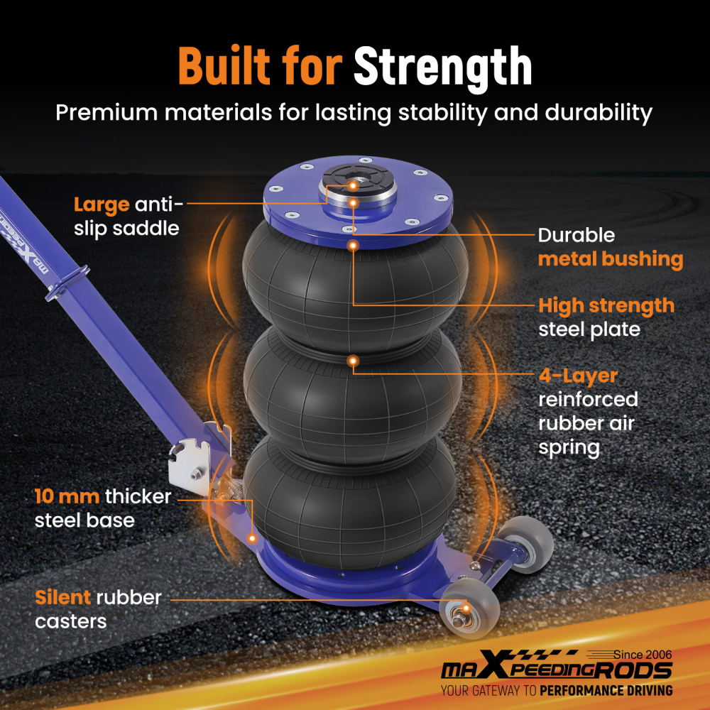 Universal Pneumatic Jack Triple bag 5 Ton 11111 lb for Pickup SUV, Fast Lifting, with Adjustable Handle and 60 mm EXTENSION