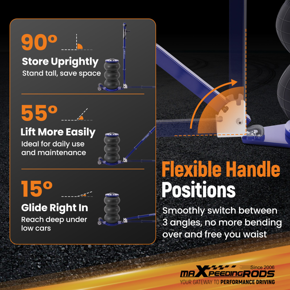 Universal Pneumatic Jack Triple bag 5 Ton 11111 lb for Pickup SUV, Fast Lifting, with Adjustable Handle and 60 mm EXTENSION