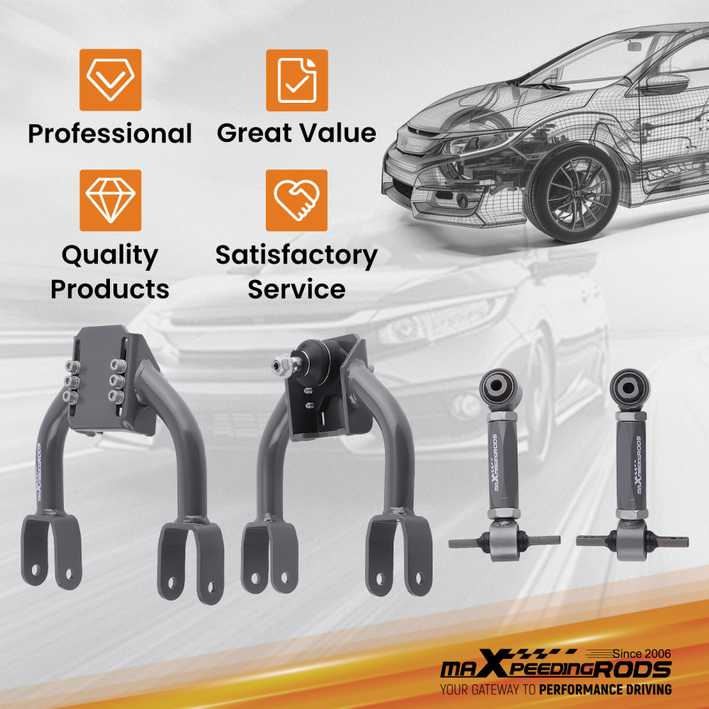 Adjustable Front Upper + Rear Camber Arm Kit for 92-95 Honda Civic 94-01 Integra