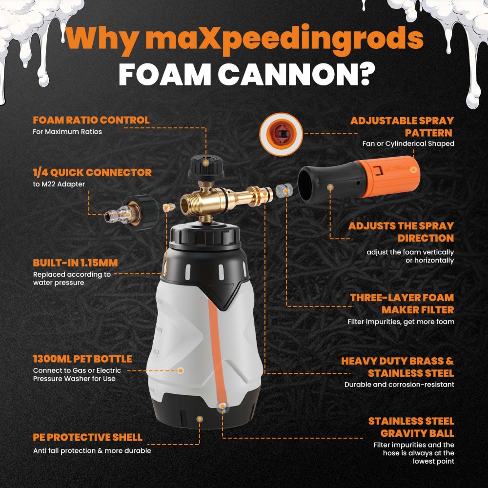Car Wash Foam Lance for Pressure Washers 1300ml Foam Cannon 1/4quot; Quick
