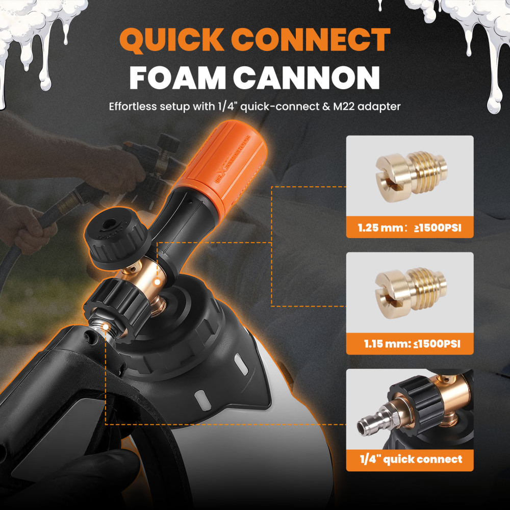 Car Wash Foam Lance for Pressure Washers 1300ml Foam Cannon 1/4quot; Quick