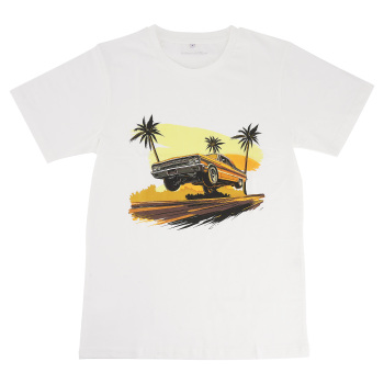 Beach Scene Lowrider Jumping Car Art Mens T-Shirt Breathable Oversized Streetwear Top, Size S