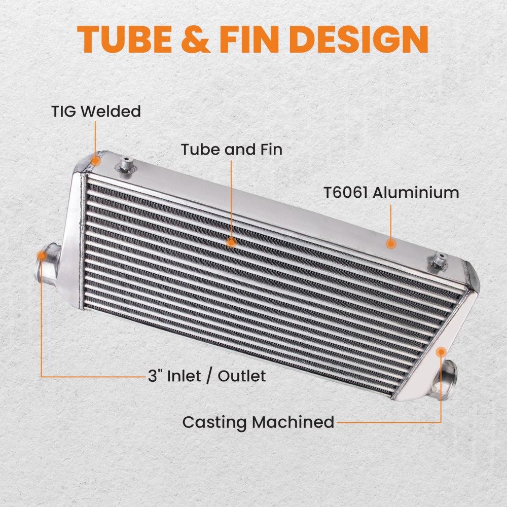 24x12x3 Aluminum Intercooler Universal 600 x 300 x 76mm 3 Inlet/Outlet