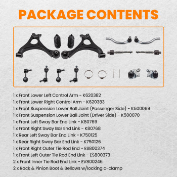 14Pcs Suspension Kit Front Lower Control Arms compatible for Honda Civic 2006-2011 K620382