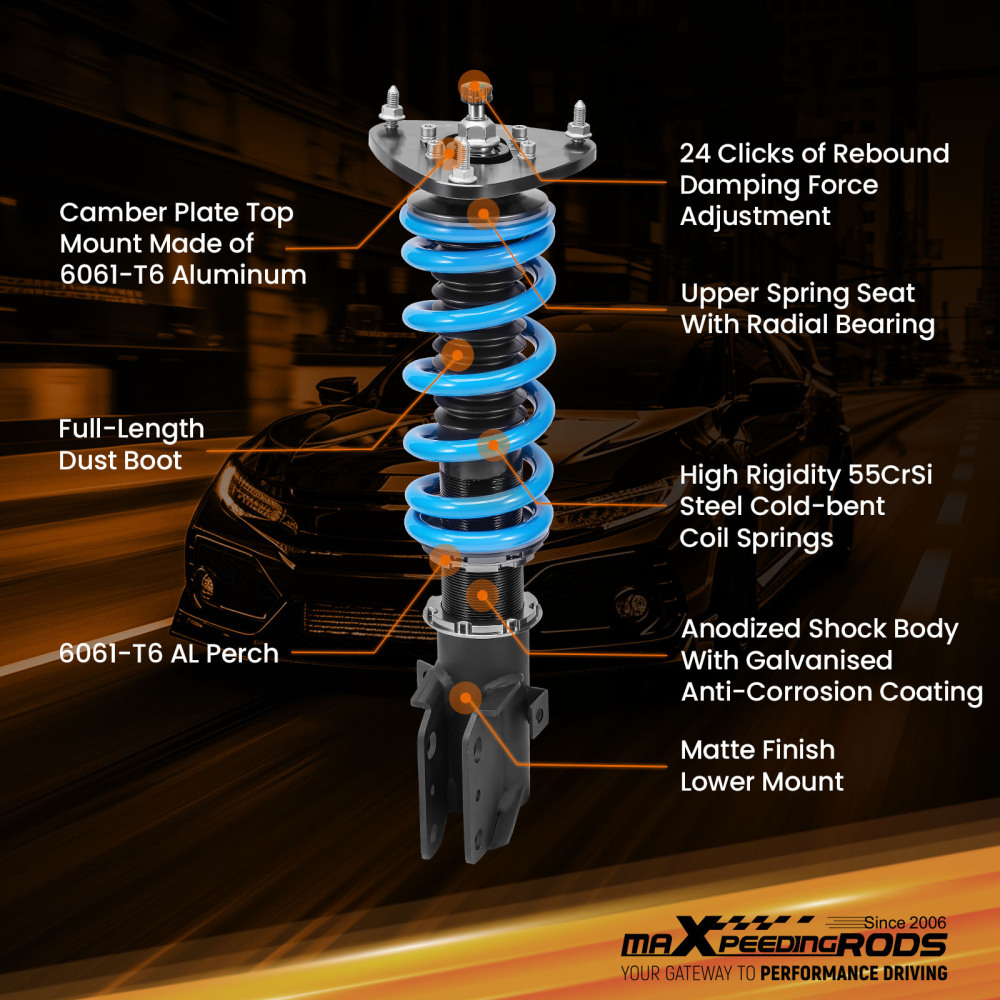 MaXpeedingrods T6 Coilovers 24 Step Strut Lowering Kit compatible for Subaru Baja 2003-2006