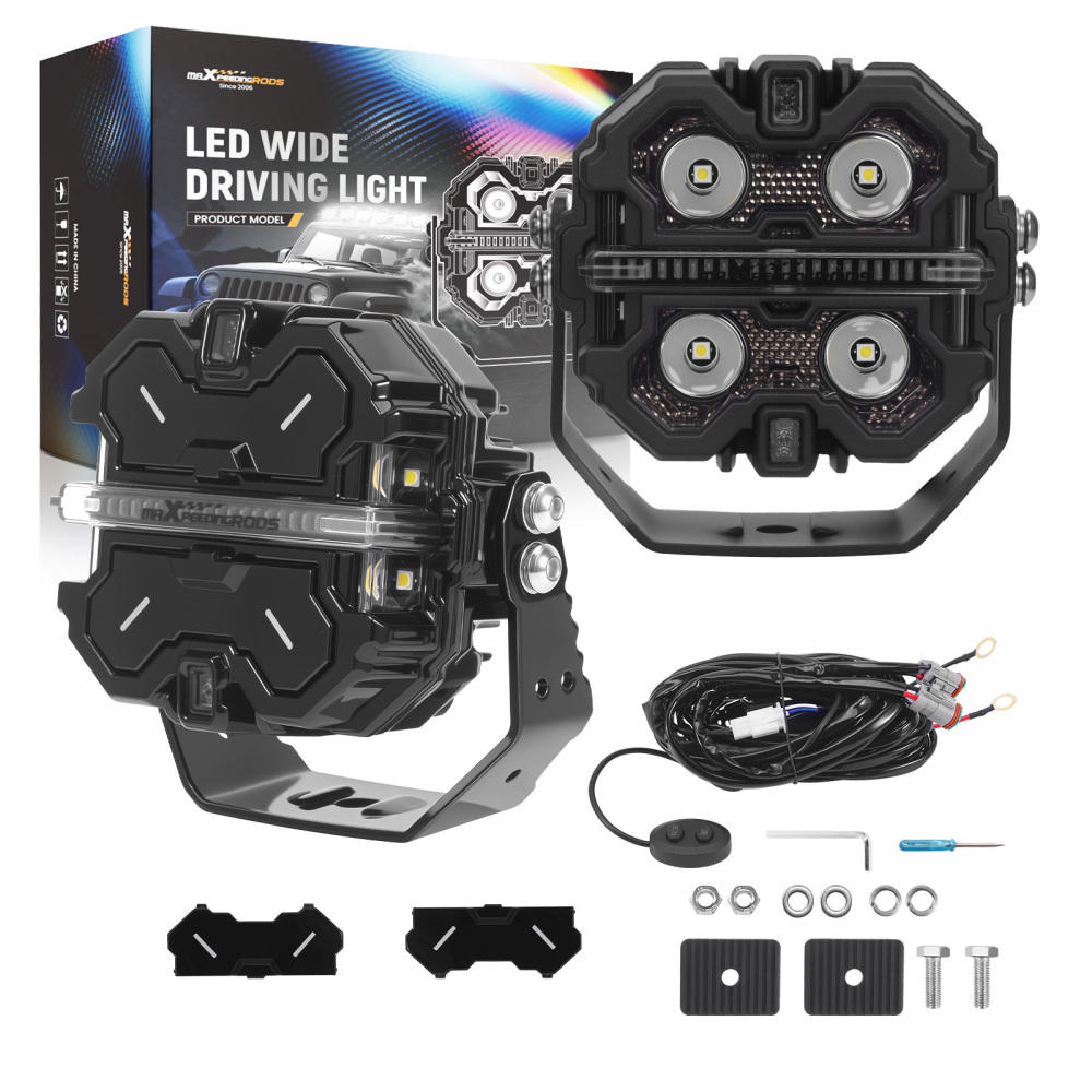 3.5 LED Work Light Bar Pods RGB DRL For Off Road 4WD ATV 270° Beam 19200LM 12V