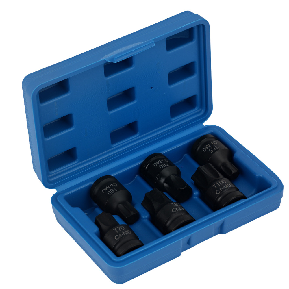 1/2 Drive Impact Star Bit Socket Set T55-T100 Chrome Molybdenum 6PC 40mm Length