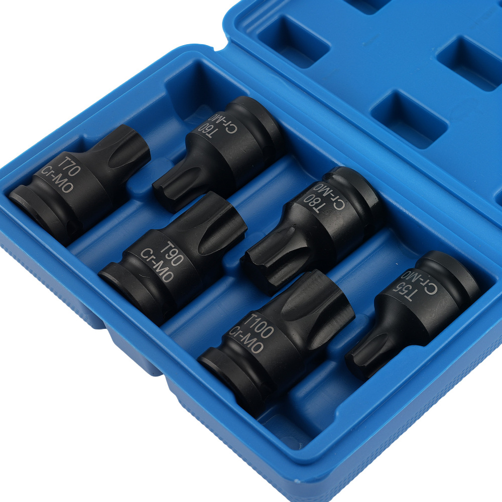 1/2 Drive Impact Star Bit Socket Set T55-T100 Chrome Molybdenum 6PC 40mm Length