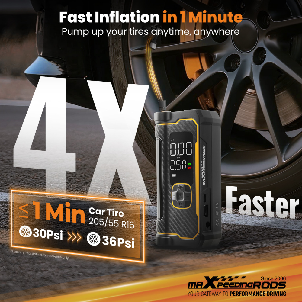 maXpeedingrods Tire Inflator Portable Air Compressor 150PSI Cordless Car Tire Air Pump with Digital Dual Displays, LED Light, Auto Shut-Off, Memory Function, Air Pump for Car, Bike, Motorcycle, Ball