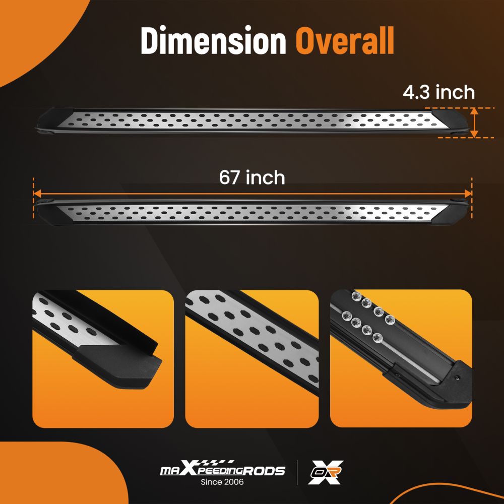 Aluminum Side Steps Black compatible for Honda Pilot 2016-2022 Running Boards Heavy Duty