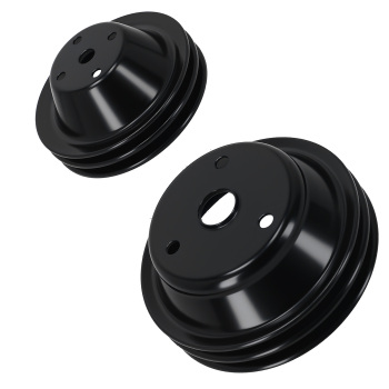 Double Groove Black Steel Long Water Pump Crankshaft Pulley compatible for CHEVROLET SMALL