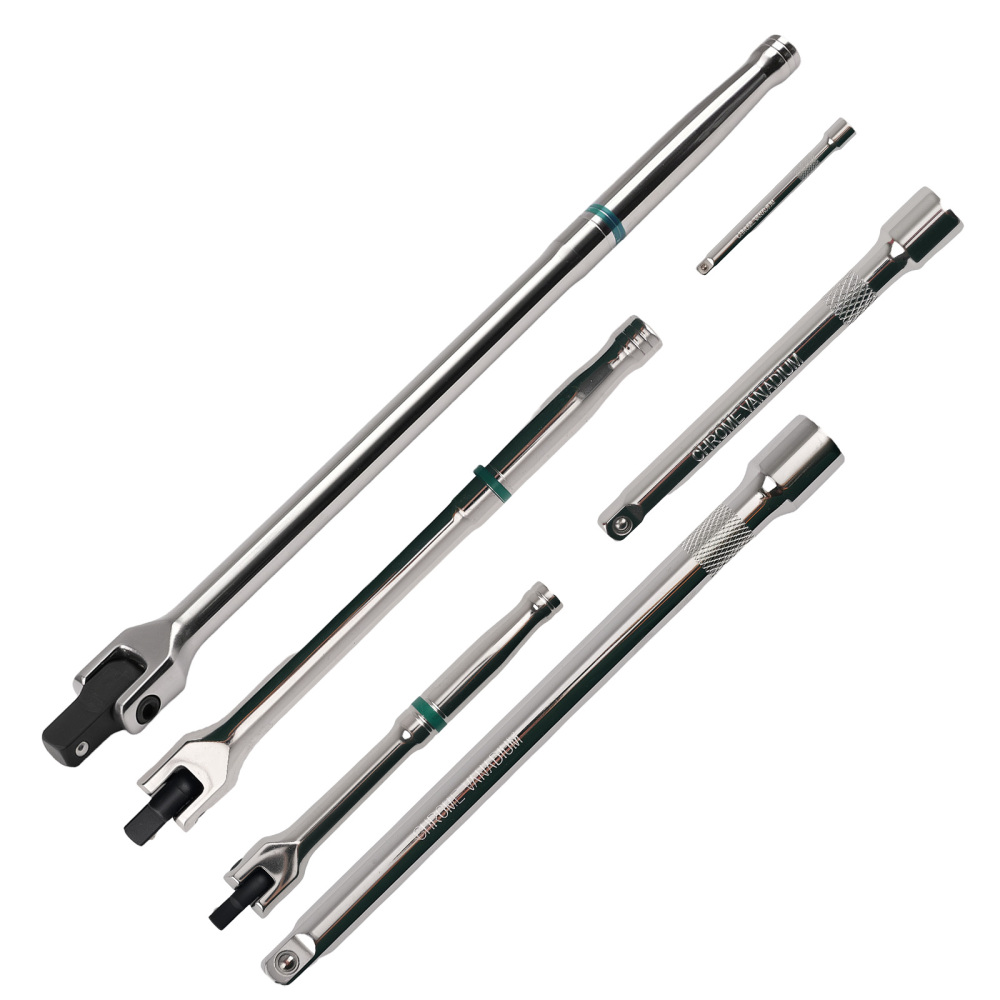180° Rotating Head Breaker Bar Set 1/4 3/8 1/2 Drive Extension Power Tools 6PC