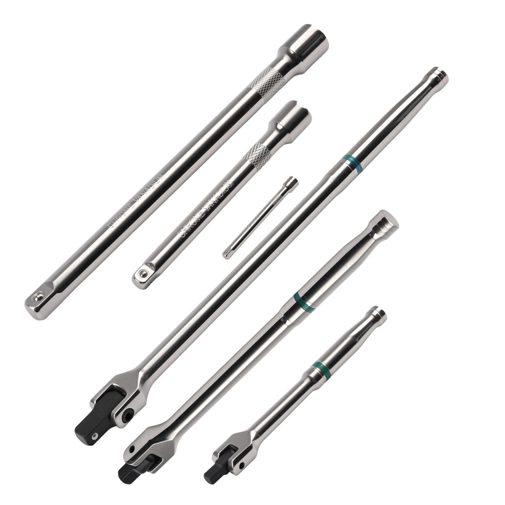 180° Rotating Head Breaker Bar Set 1/4 3/8 1/2 Drive Extension Power Tools 6PC