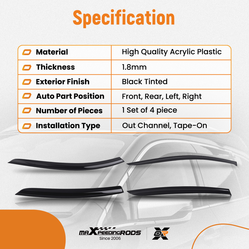 Door Rain Deflector Set compatible for Ford Focus MK4 2018-2021 Black Outside Mount 4PC