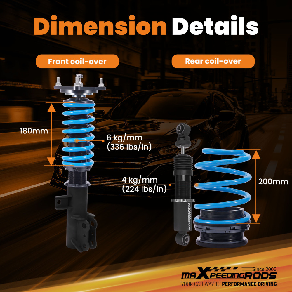 MaXpeedingrods T6 Coilover Lowering Shocks Kit compatible for Kia Forte Koup 2010-2013