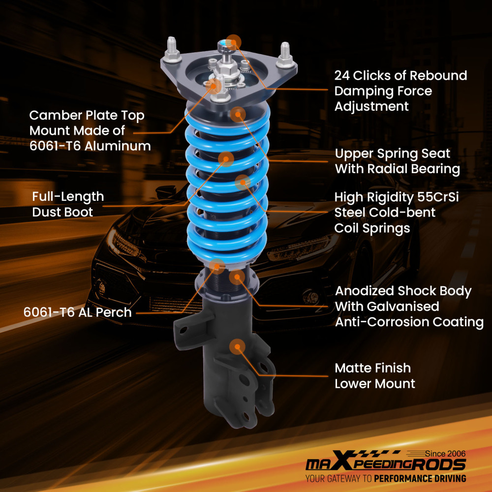 MaXpeedingrods T6 Coilover Lowering Shocks Kit compatible for Kia Forte Koup 2010-2013