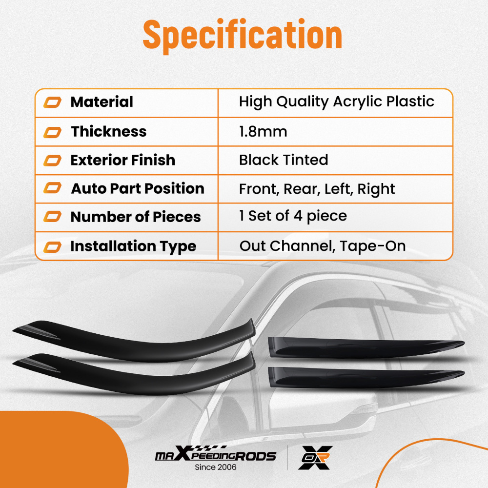 Acrylic Window Deflectors compatible for SKODA Octavia 2004-2013 Outside Mount Black Tinted