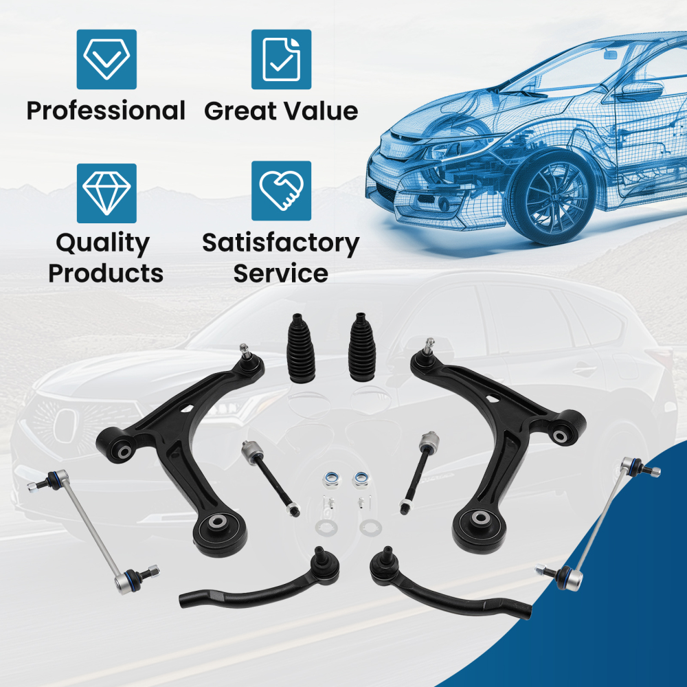 10x Front Lower Control Arms Sway Bar Tierods Kit compatible for Honda Pilot 2006 2007 2008