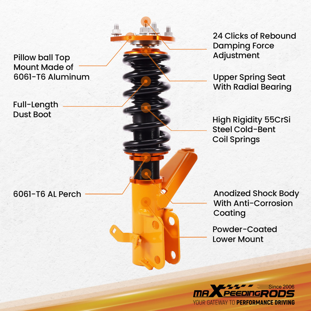 24 Step Adjustable Coilover Damper Kit compatible for Honda Civic Coupe Sedan EM/ES 2001-05