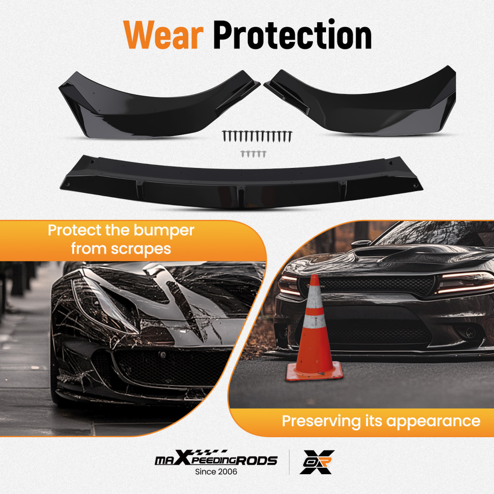 Front Bumper Cover Guard compatible for Hyundai Elantra 2021-2024 Gloss Black Plastic Lip