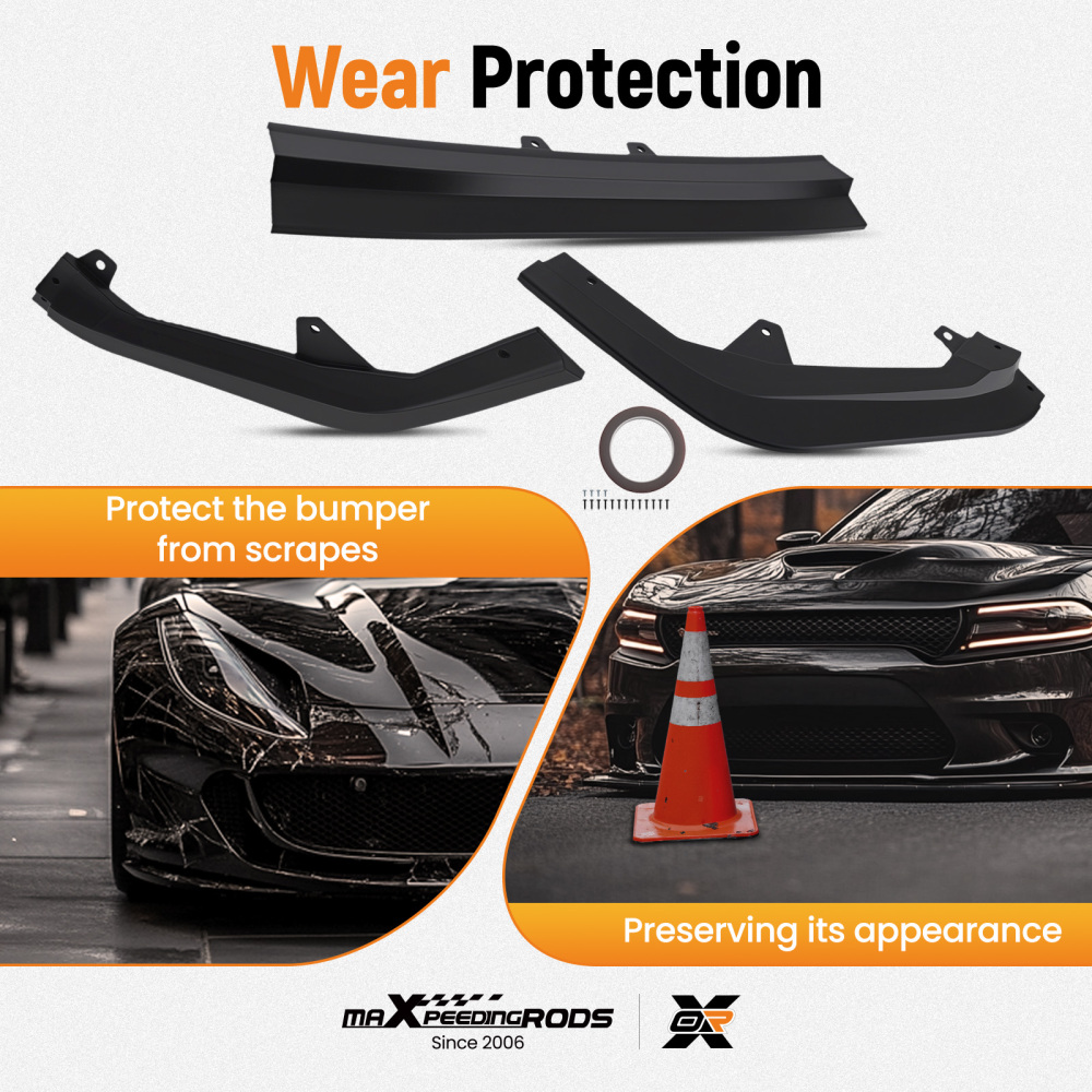 3PC Front Add On Lip compatible for Honda Civic 2022-2025 All Models RS Style Black Plastic