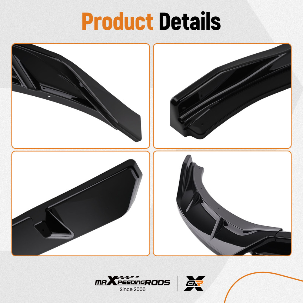 4-Piece Front Bumper Lip Kit compatible for KIA K5 2021-2024 Gloss Black Plastic Splitter